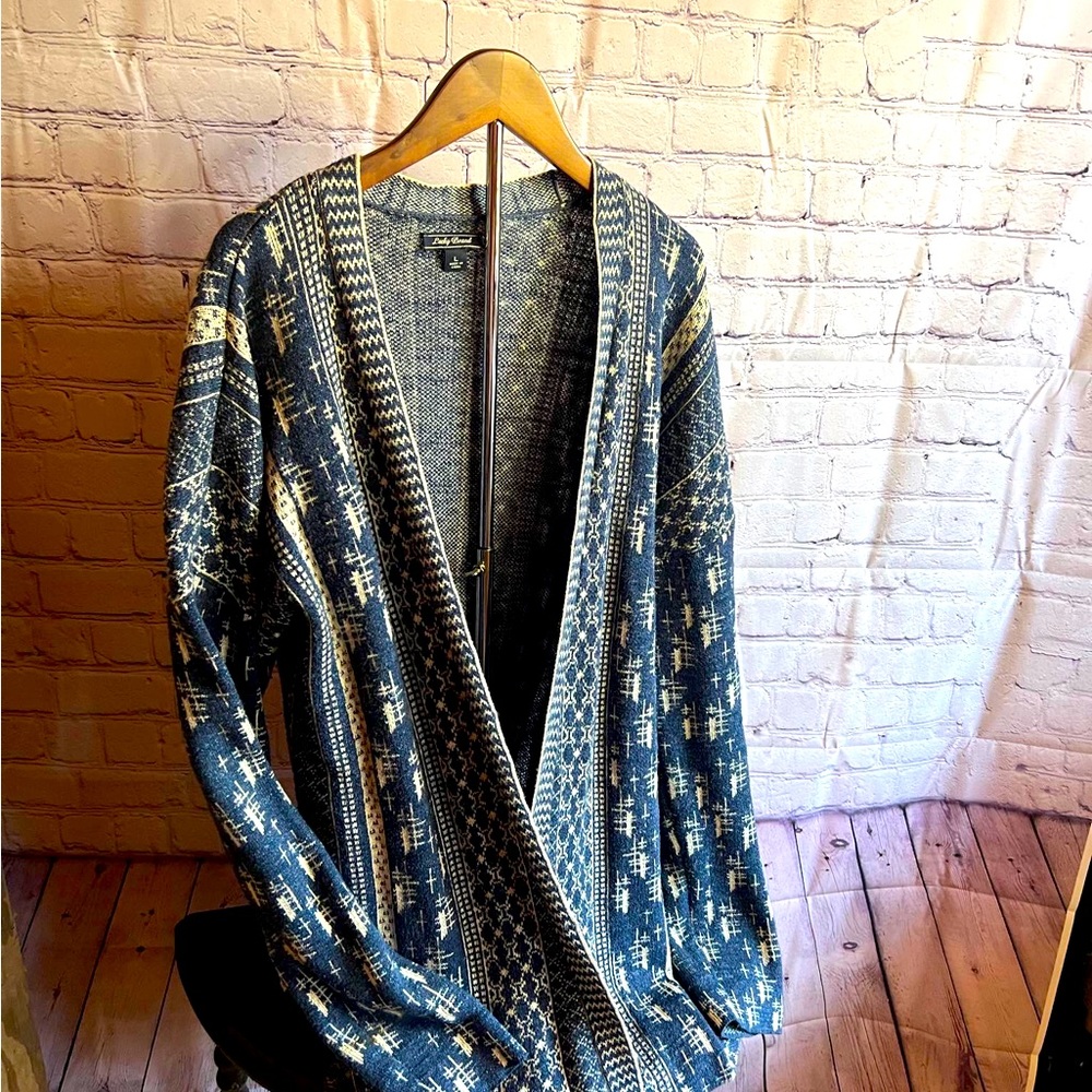 Luck Brand Navy/Cream Open Cardigan/Large